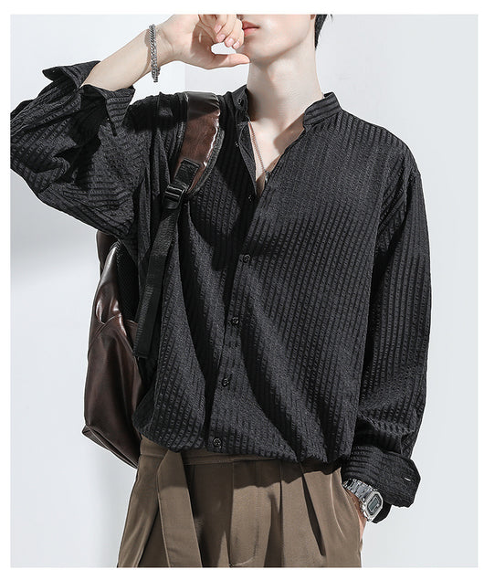 Camisa Casual Negra Texturizada Anti-Arrugas para Hombre - Image 12