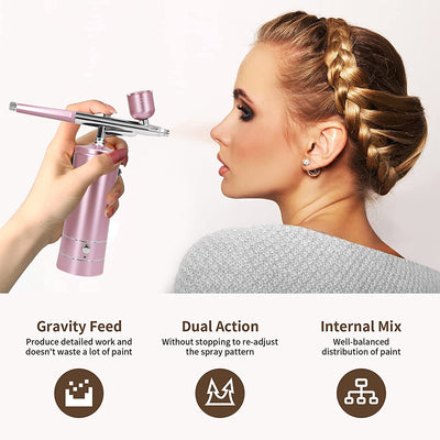 Black and silver oxygen injection beauty instrument with nano spray gun and two clear liquid bottles, spraying colorful mist. - Image 8