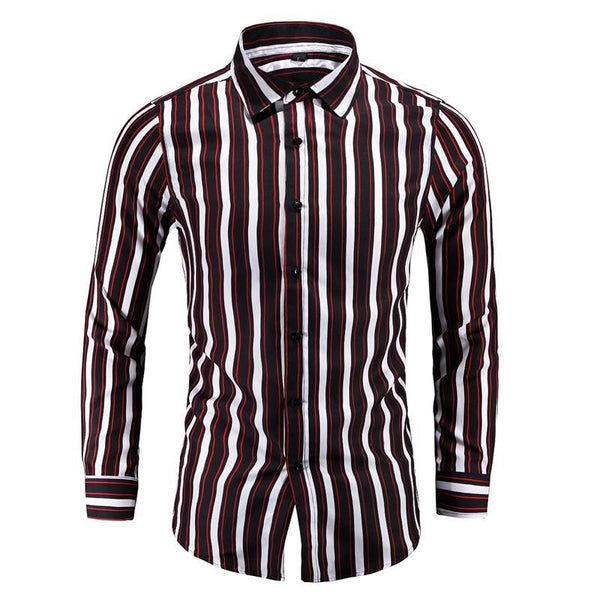Camisa Manga Larga a Rayas Estilo Coreano para Hombres Jóvenes