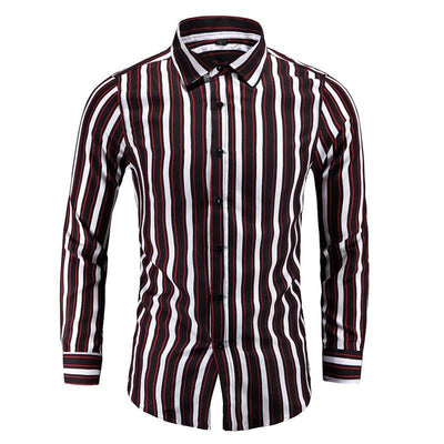 Camisa Manga Larga a Rayas Estilo Coreano para Hombres Jóvenes