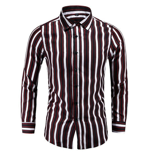 Camisa Manga Larga a Rayas Estilo Coreano para Hombres Jóvenes