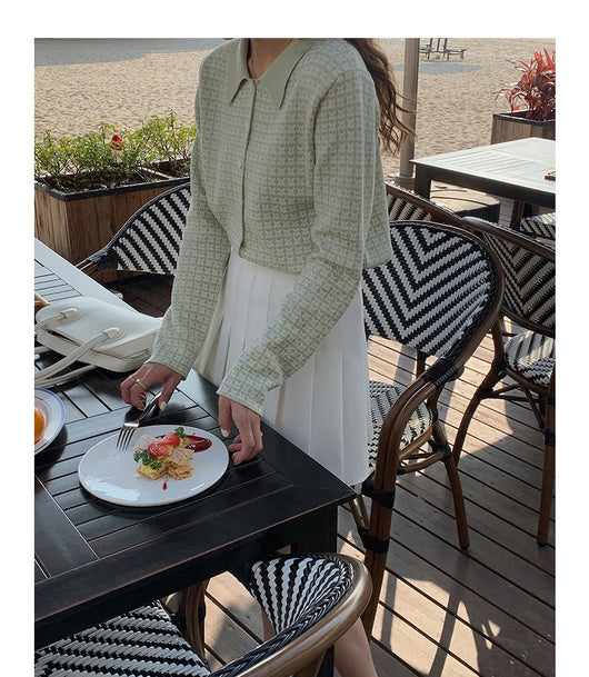 Cardigan Tejido Houndstooth con Cuello Polo para Mujer - Image 28