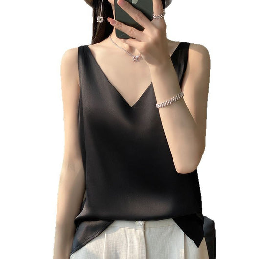 Blusa Suelta sin Mangas con Base Satinada Sedosa - Image 3