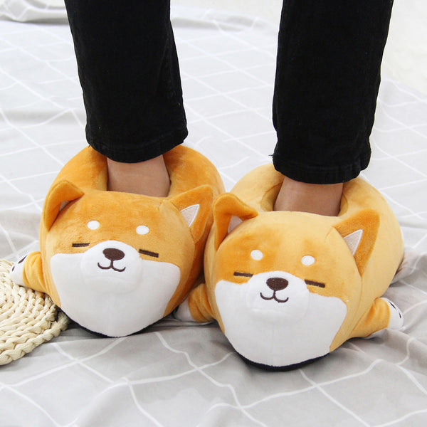 Pantuflas Corgi de Peluche Suave - Zapatos de Casa Cómodos en Algodón