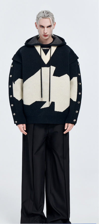 Sudadera con Capucha Bicolor Bordada de Dos Capas para Hombre - Image 8