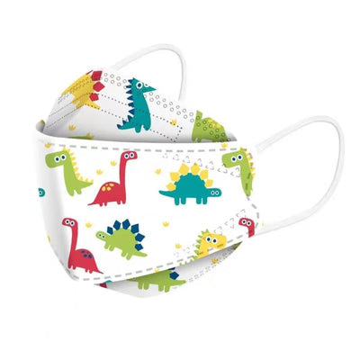 White children's KN95 mask with a cute cartoon pattern of blue bunnies, pink bears, trees, and flowers. - Image 6