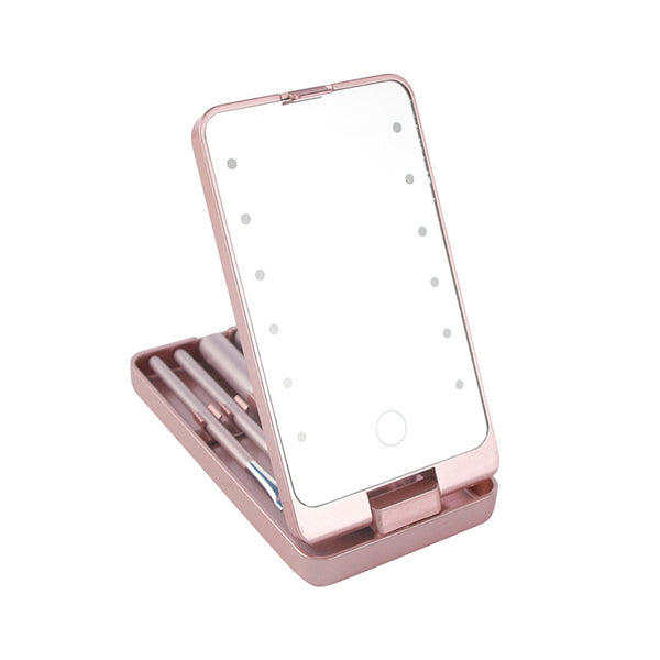 Espejo de Maquillaje Plegable con Set de Brochas