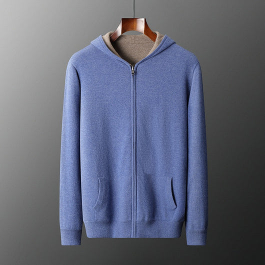 Cardigan Cashmere con Capucha y Cierre de Doble Cara para Hombre