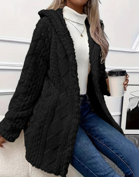 Abrigo Cardigan con Capucha y Botones - Chaqueta Larga de Invierno Color Sólido - Image 31