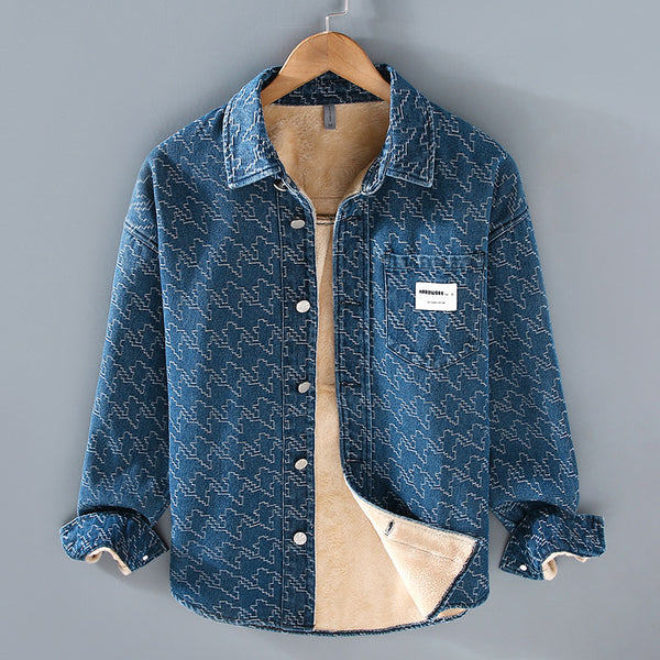 Camisa de Mezclilla Casual con Forro Polar y Estampado Floral
