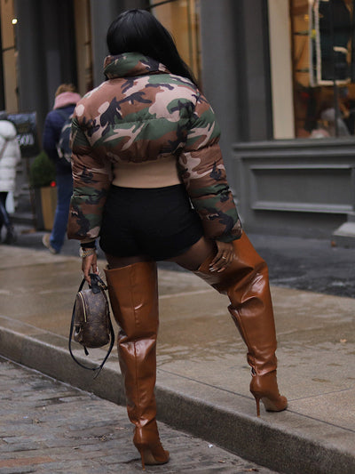 Chaqueta Corta de Algodón con Estampado Camuflaje Retro para Mujer - Image 13