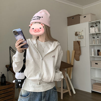 Sudadera Abrigo Gris con Capucha de Manga Larga para Mujer - Image 3