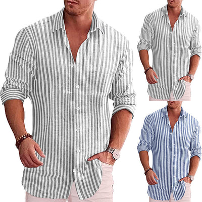 Camisa de Algodón a Rayas con Solapa - Estilo Casual Juvenil