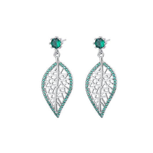 Aretes de Plata 925 con Diamantes Verdes Diseño Hoja - Image 5