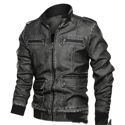 Chaqueta de Cuero PU 3D con Solapa y Color Liso para Hombre - Image 10