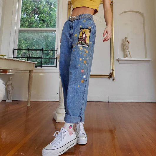 Pantalón Denim Recto Estampado con Estilo Urbano Europeo y Americano para Mujer - Image 6