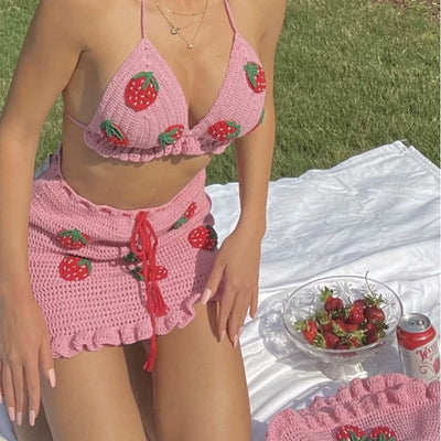 Falda Tejida Mariposas Encaje Fresas Otoño
