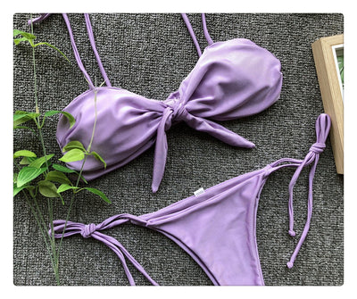 Bikini Bandage Morado Brillante con Diseño de Tres Puntos - Image 7