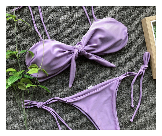Bikini Bandage Morado Brillante con Diseño de Tres Puntos - Image 7
