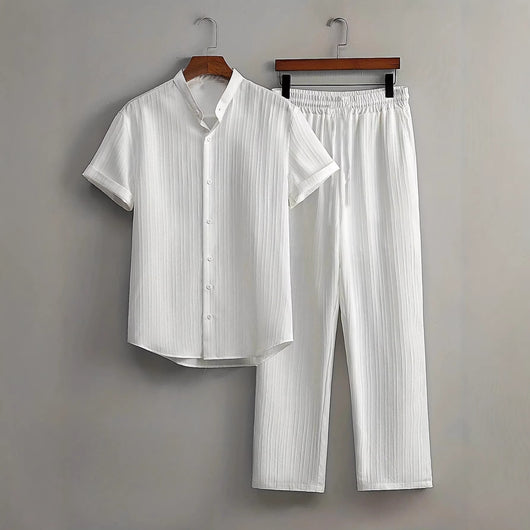 Conjunto de Camisa y Pantalón Corto Bambú Texturizado Multicolor para Hombre - Image 3