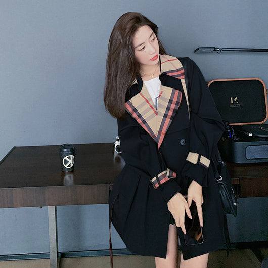 Chaqueta Cortavientos Cuadros Suelta para Mujer con Costuras Decorativas - Image 11