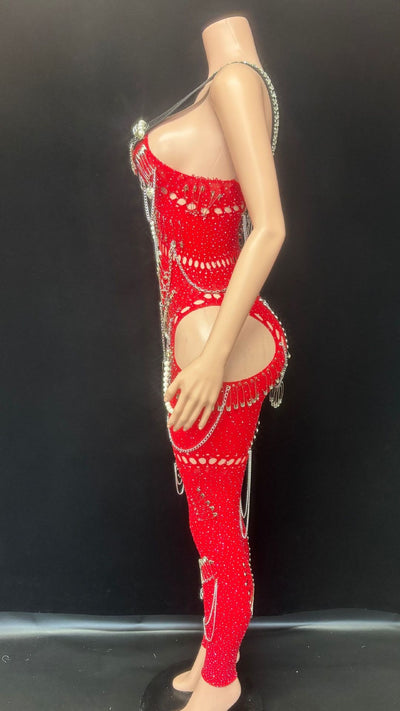 Jumpsuit Elegante con Cutouts y Cadena de Perlas para Mujer - Image 11
