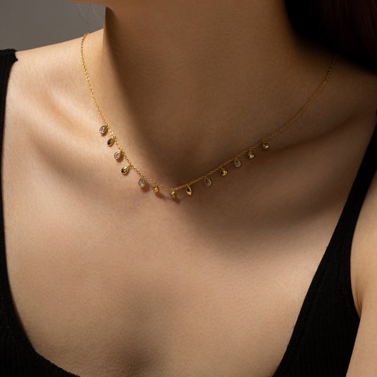 Collar Largo de Plata Esterlina 925 con Colgante de Circón en Forma de Pera