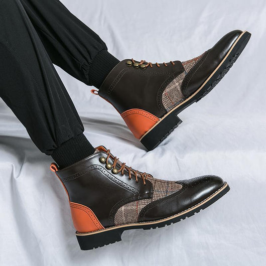 Botas Brogue de Cuero Vintage Estilo Británico para Hombre