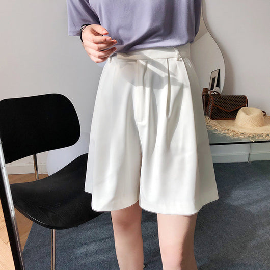 Shorts de Traje Blanco de Talle Alto y Pierna Ancha para Mujer - Image 2