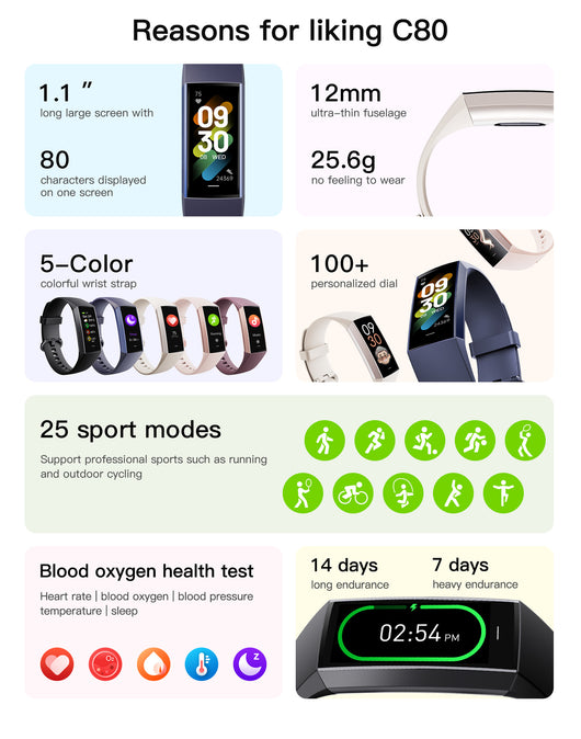 Pulsera Inteligente AMOLED C80 con Monitor de Frecuencia Cardíaca y Oxígeno - Image 8