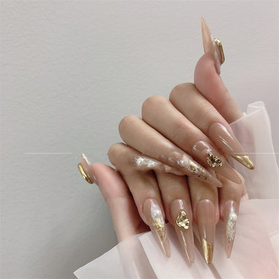 Uñas Postizas Largas Efecto Té con Leche - Lujo y Elegancia