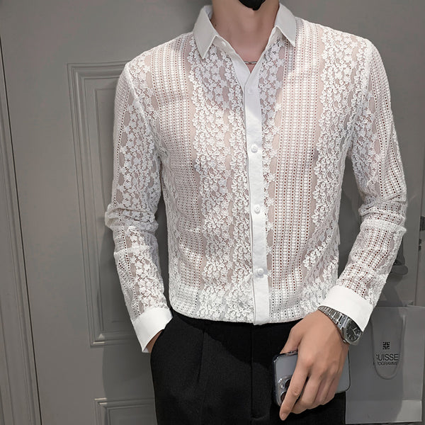 Camisa Estampada de Cuadros para Hombre de Manga Larga