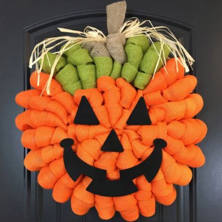 Corona de Puerta Otoñal con Calabaza Artificial para Halloween