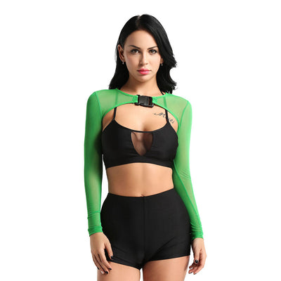 Blusa Crop Transparente Manga Larga con Botones Frontales - Image 8