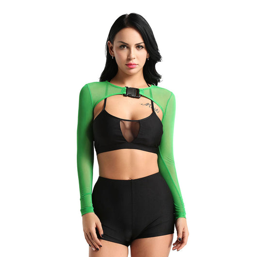 Blusa Crop Transparente Manga Larga con Botones Frontales - Image 8