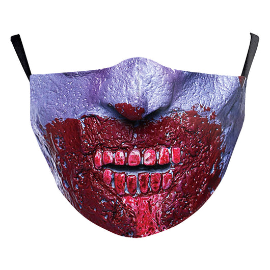Halloween funny horror face dust mask with a scary clown print, red nose, wide red lips, and yellowed teeth. - Image 3