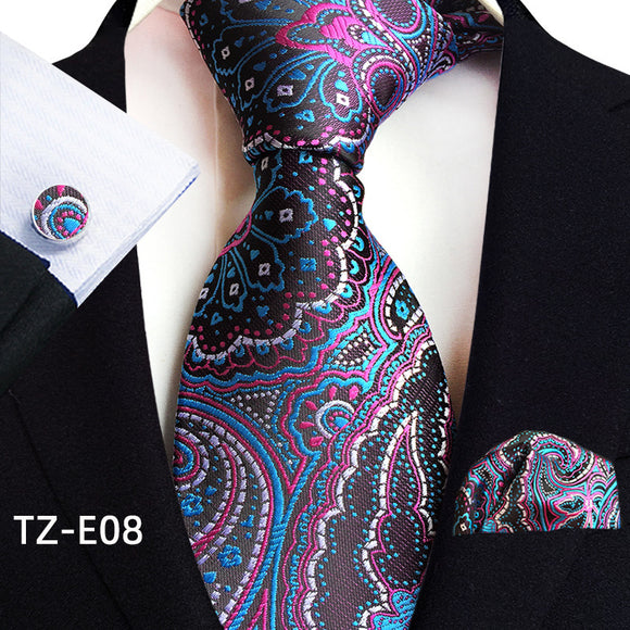 Set de 3 Piezas: Corbata Paisley, Pañuelo de Bolsillo y Gemelos