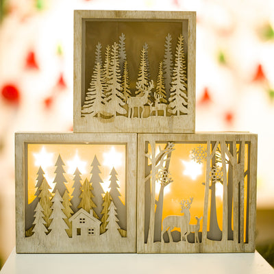 Caja Luminosa Navideña de Madera con Adornos Decorativos - Image 13