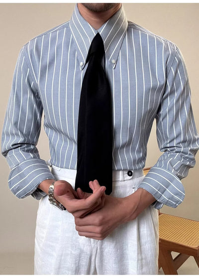 Camisa Casual Retro de Rayas Blancas para Hombre - Image 12
