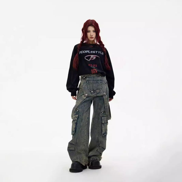 Pantalones Vaqueros Estilo Vintage Americano con Costuras de Diseño