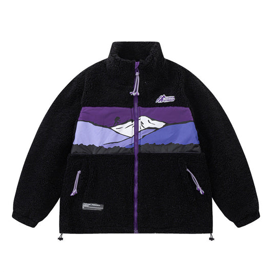 Abrigo de Polar Berber Patchwork Contraste de Colores para Hombre - Image 3