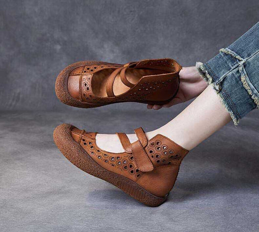 Sandalias Planas de Cuero Retro con Diseño Calado y Suela Antideslizante - Image 14