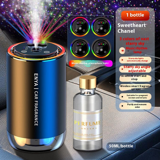 50ml clear glass bottle of car perfume supplement with a gold cap, intended for refilling car aromatherapy machines. - Image 11