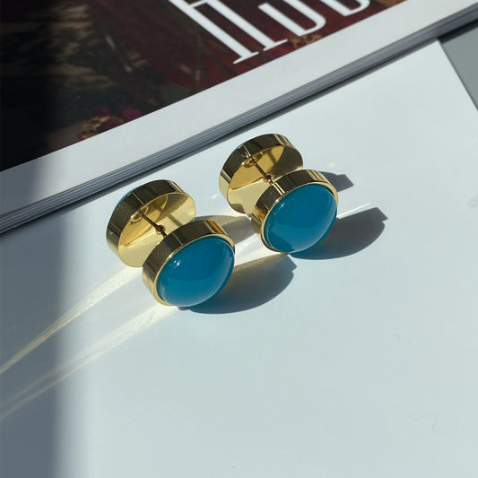 Aretes Vintage Asimétricos Azul Naranja con Diseño Contrastante