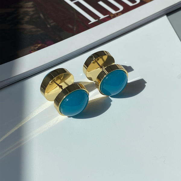 Aretes Vintage Asimétricos Azul Naranja con Diseño Contrastante
