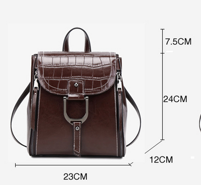 Mochila de Cuero Genuino para Mujer - Estilo Coreano con Hebilla y Acabado Encerado - Image 14
