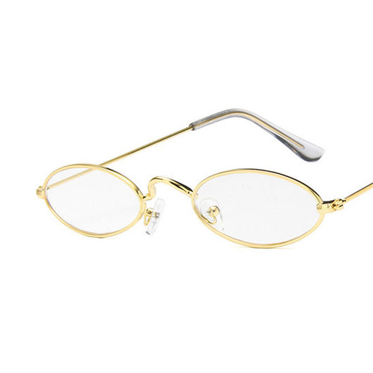 Retro oval frame sunglasses with vibrant red lenses and shiny gold-colored metal frames on a white background. - Image 7