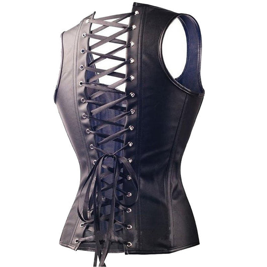 Corsé Steampunk Negro de Cuero Sintético Overbust - Image 4