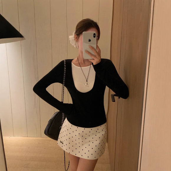 Blusa Coreana Ajustada para Transición de Otoño