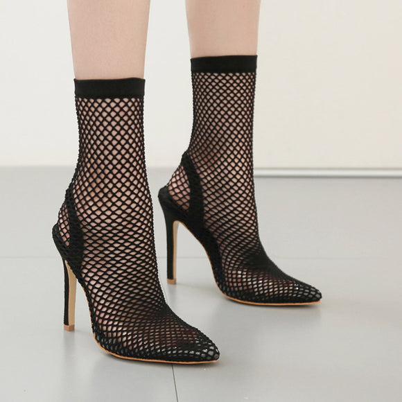 Zapatos de Tacón Alto Sexy Talla Grande con Malla Calada